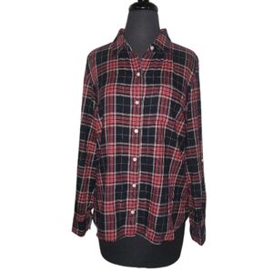 Tommy Hilfiger button down women's red black white plaid shirt size medium